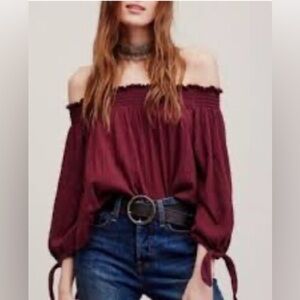 We The Free Burgundy Off-the-Shoulder Long Sleeve Top